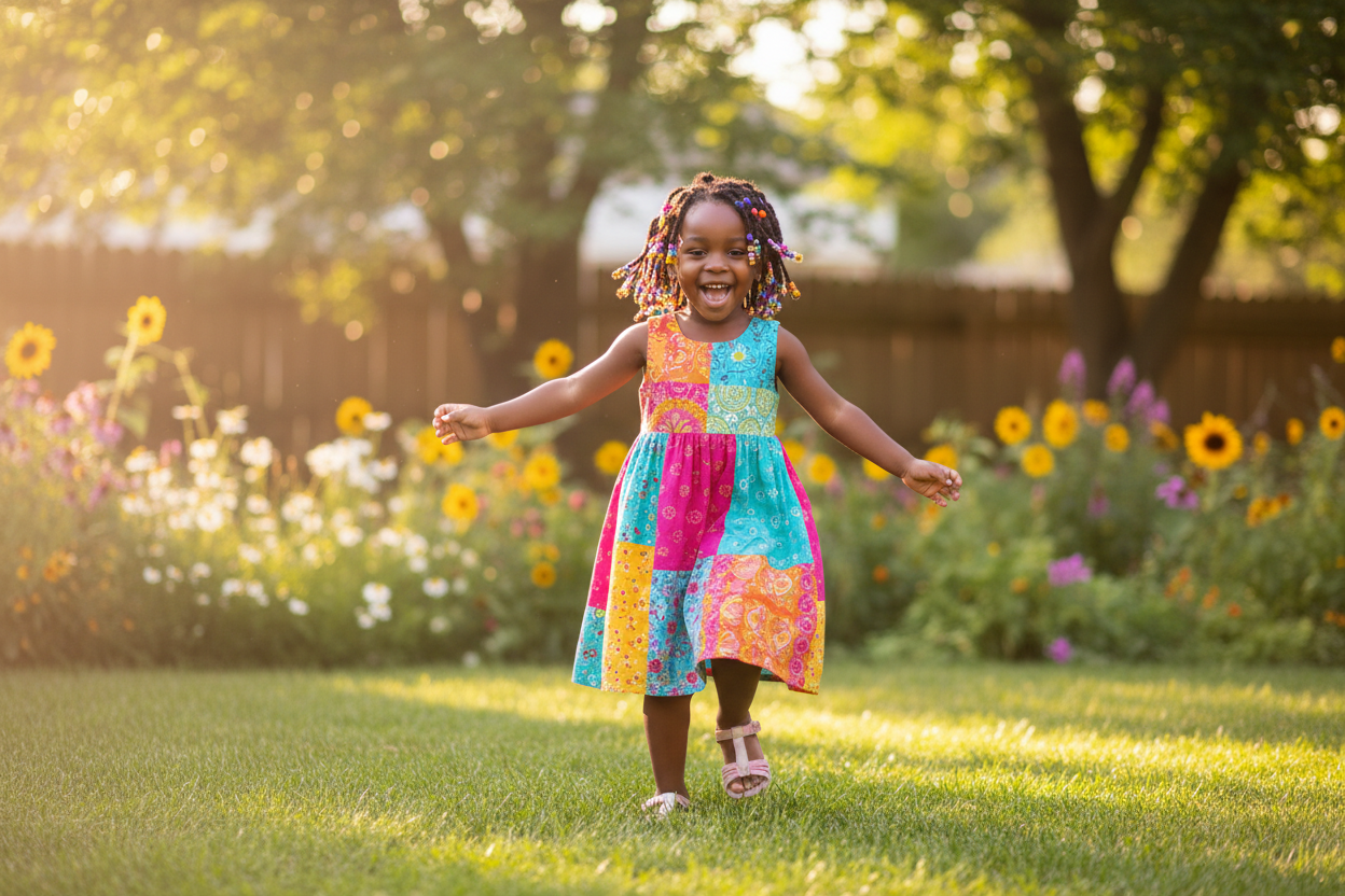 Little Black Girl playing in the yard